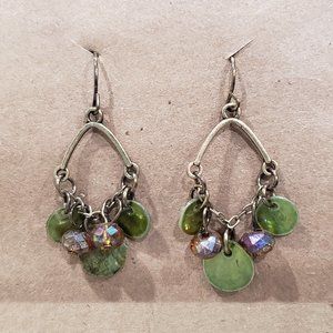 Boho green shell coin and beads dangle earrings